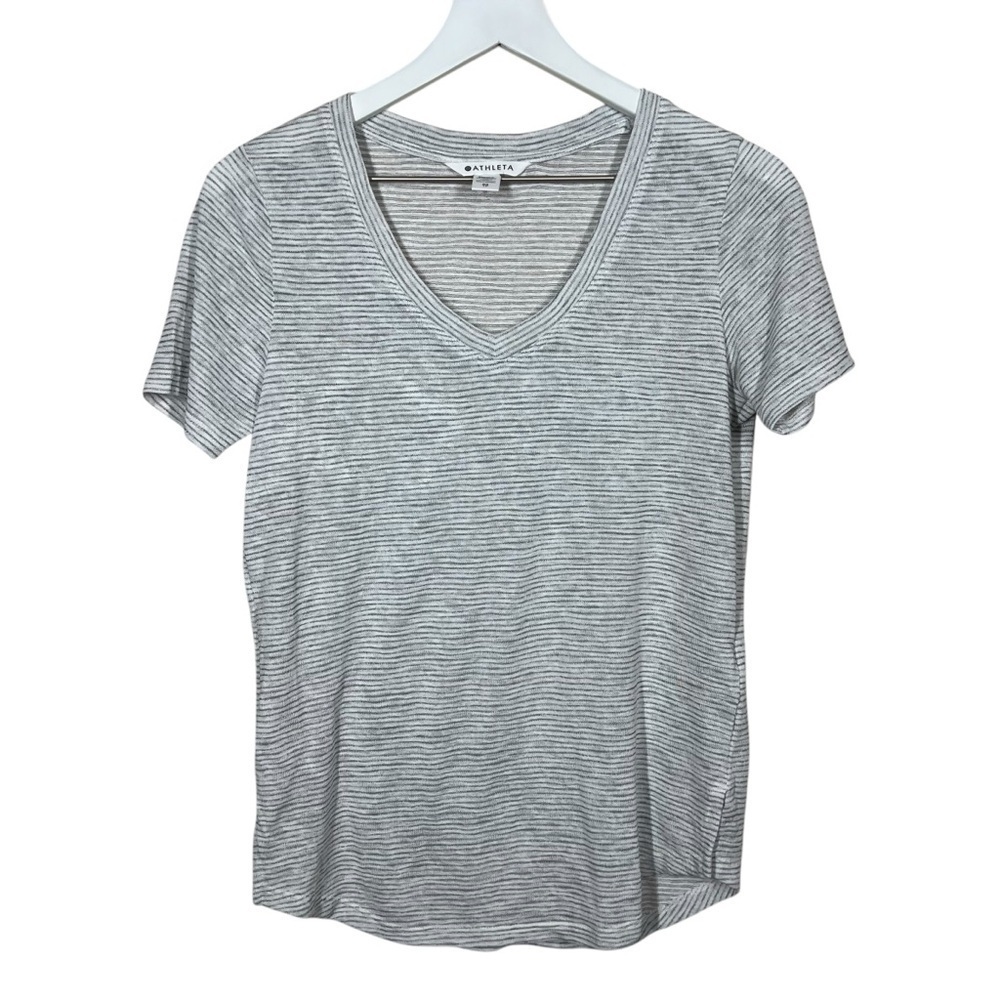 Athleta Womens Breezy Scoop V Neck Tee Shirt Stripe Size XS Modal Casual